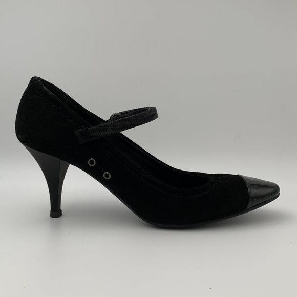 Prada Suede and Patent Cap Mary Jane Pumps Black Size 10/40 - Picture 8 of 11